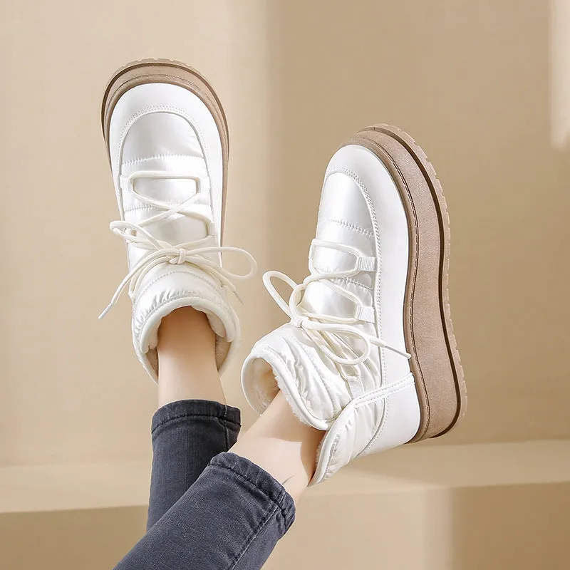 Fleece-lined High-top Snow Boots Female Insulated Cotton-padded Shoes