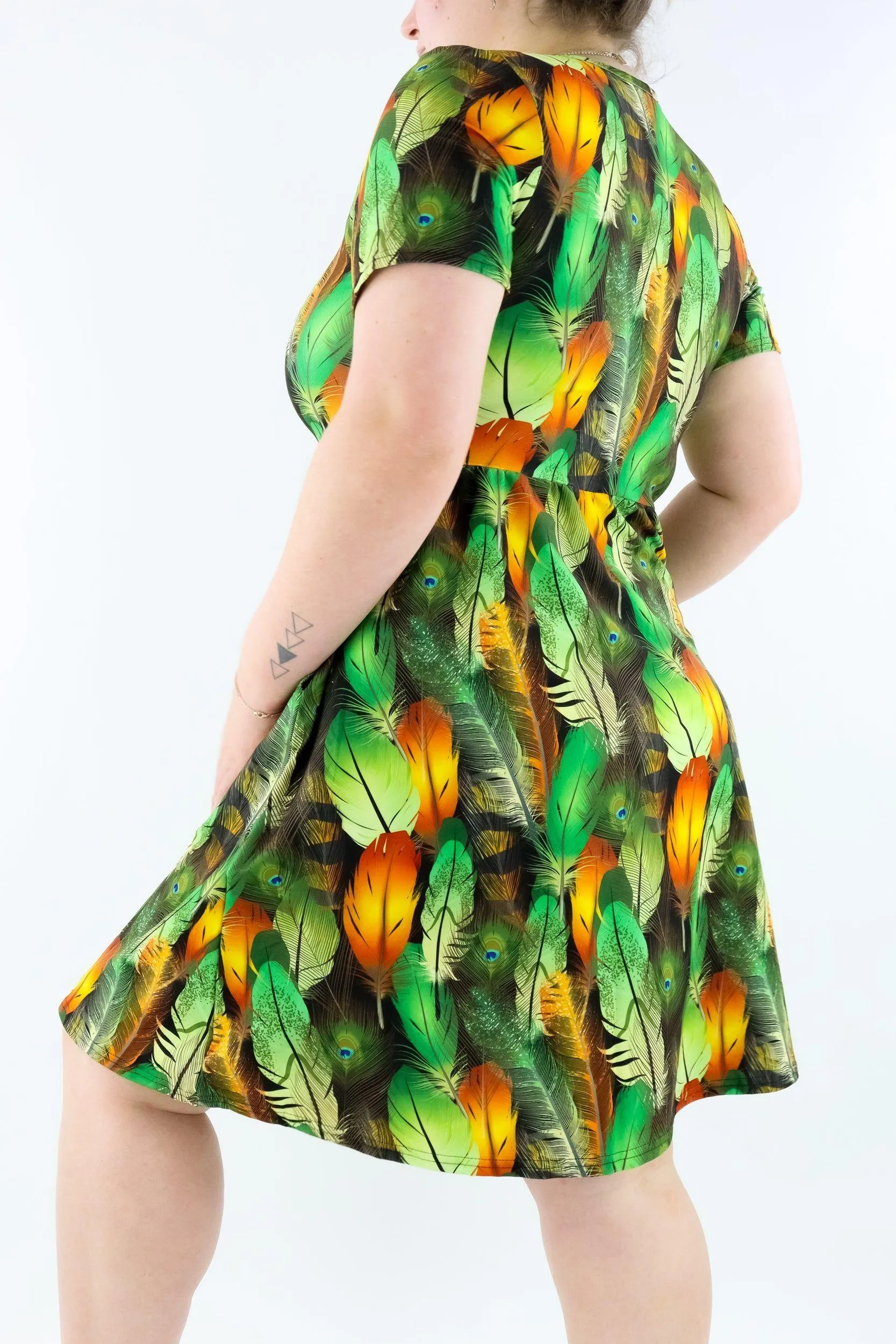 Forever Feather - Short Sleeve Skater Dress - Knee Length - Side Pockets