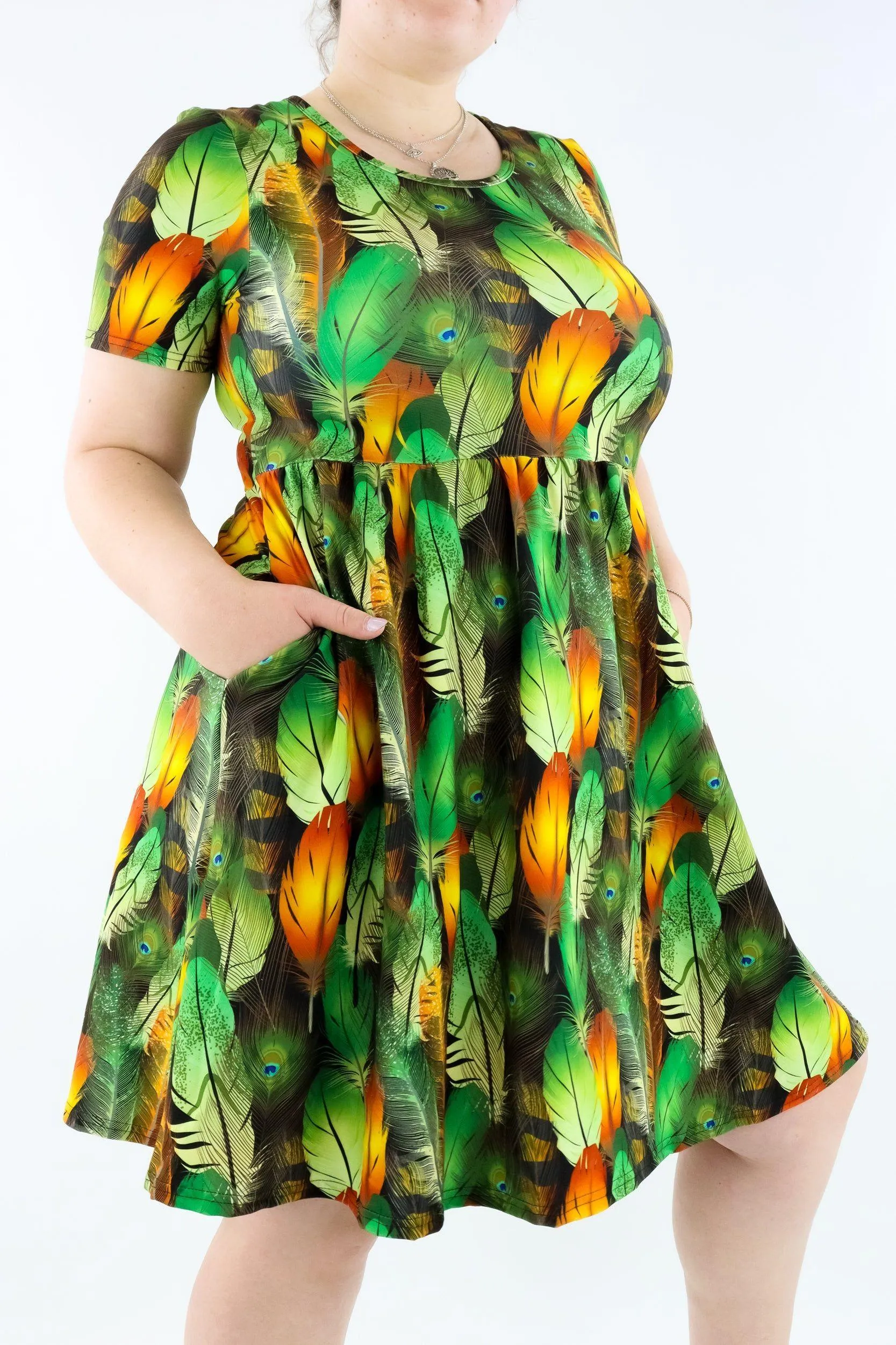 Forever Feather - Short Sleeve Skater Dress - Knee Length - Side Pockets