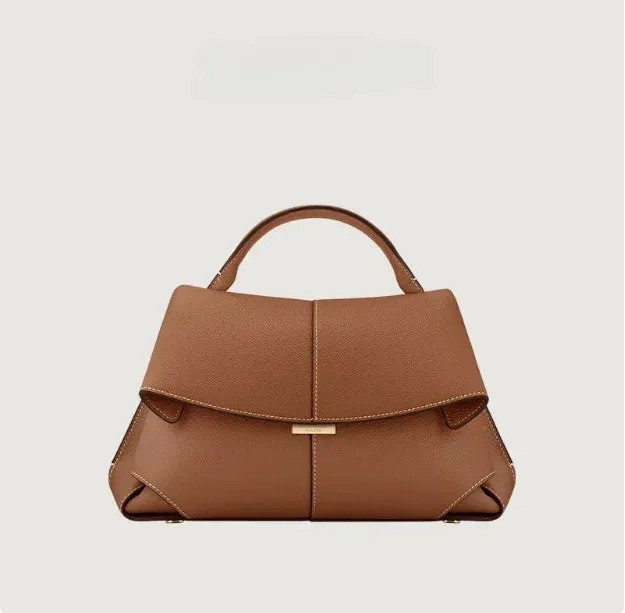 French Genuine Leather Pleated One-shoulder Handbag