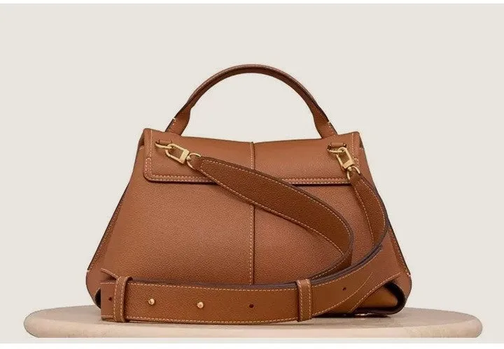 French Genuine Leather Pleated One-shoulder Handbag