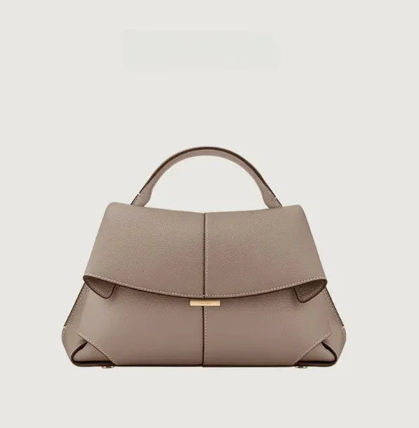 French Genuine Leather Pleated One-shoulder Handbag