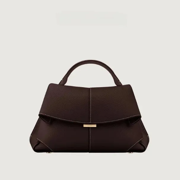 French Genuine Leather Pleated One-shoulder Handbag