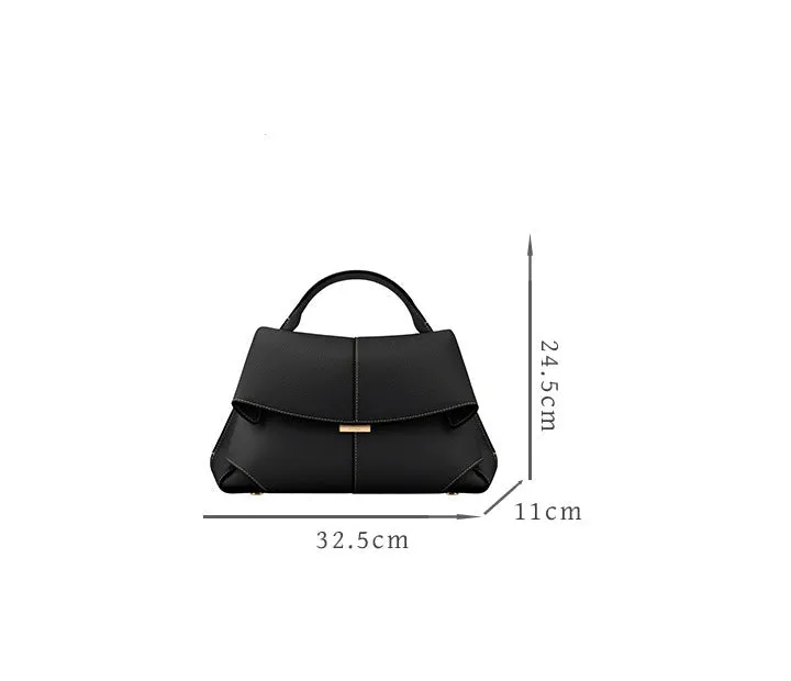 French Genuine Leather Pleated One-shoulder Handbag