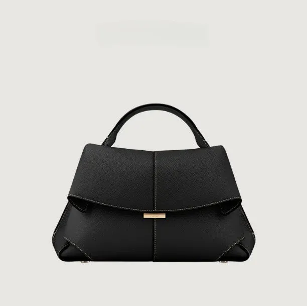 French Genuine Leather Pleated One-shoulder Handbag