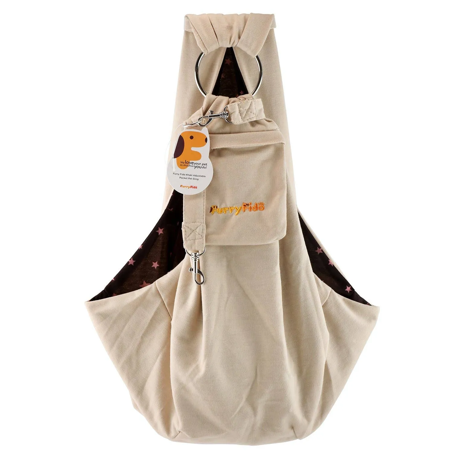 Furry Fido Pet Supplies - Furry Fido Khaki Adjustable Pocket Pet Sling