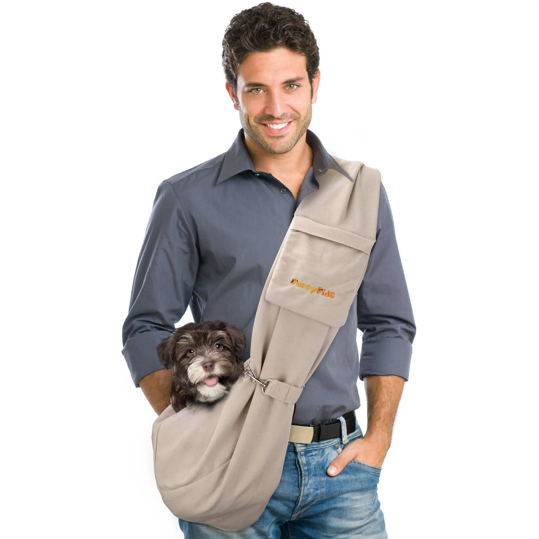 Furry Fido Pet Supplies - Furry Fido Khaki Adjustable Pocket Pet Sling