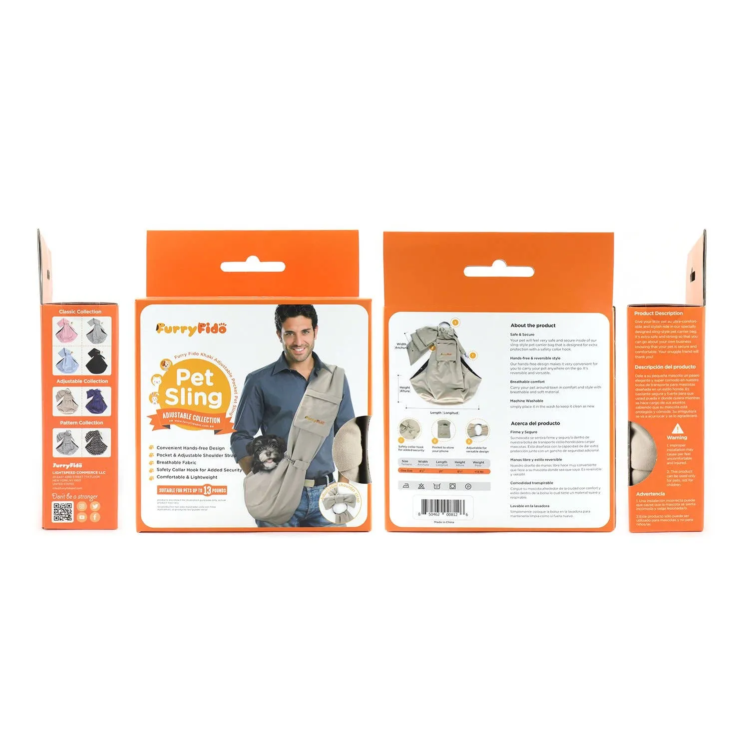 Furry Fido Pet Supplies - Furry Fido Khaki Adjustable Pocket Pet Sling