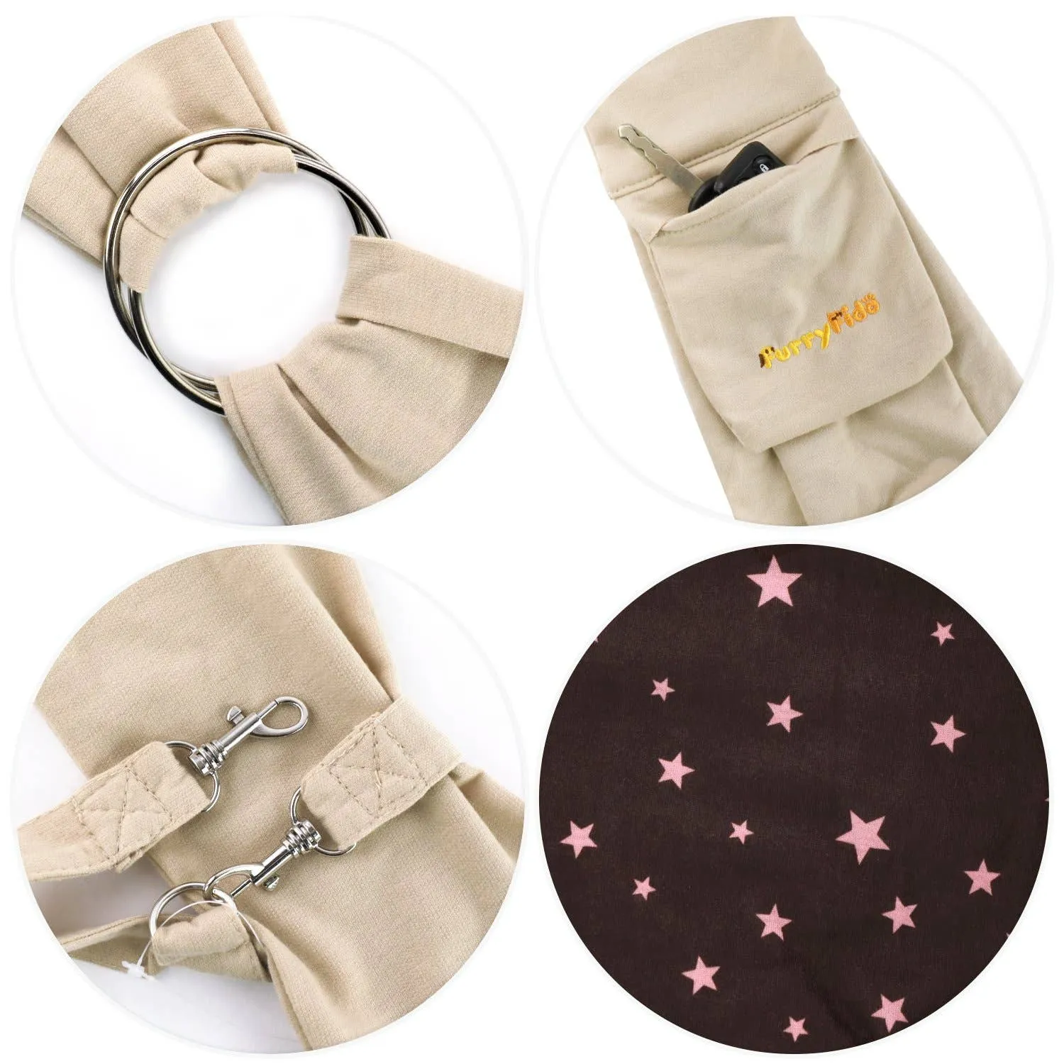 Furry Fido Pet Supplies - Furry Fido Khaki Adjustable Pocket Pet Sling