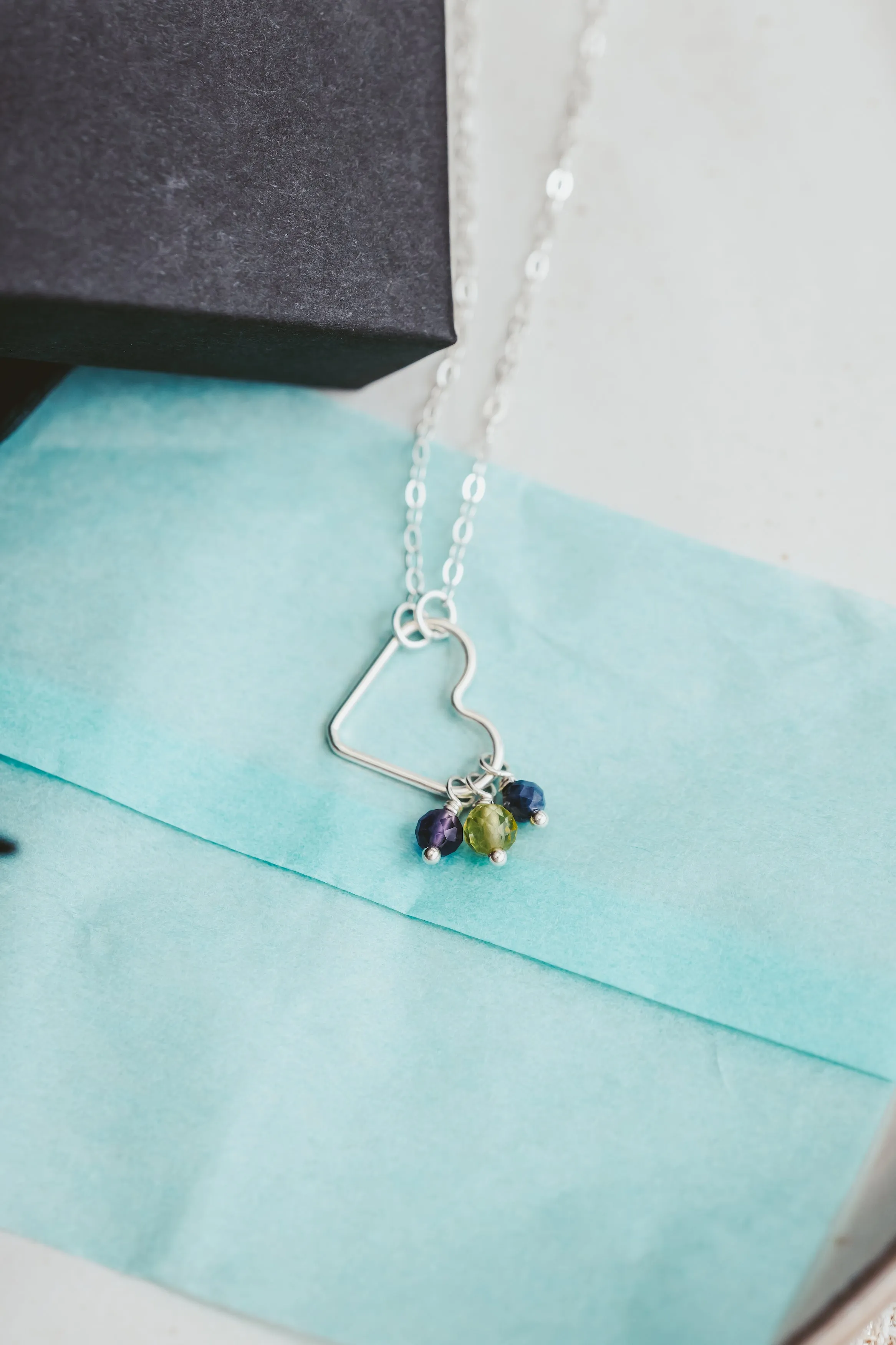 Gemstone Drop Sterling Silver Heart Necklace | Birthstone Jewelry