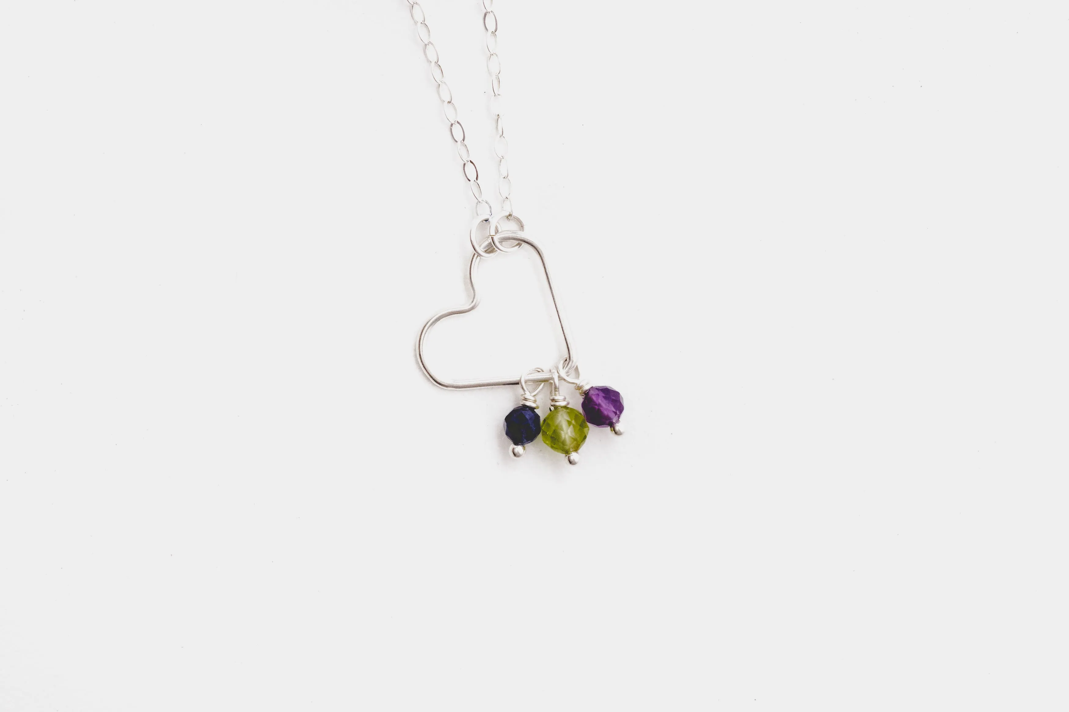 Gemstone Drop Sterling Silver Heart Necklace | Birthstone Jewelry