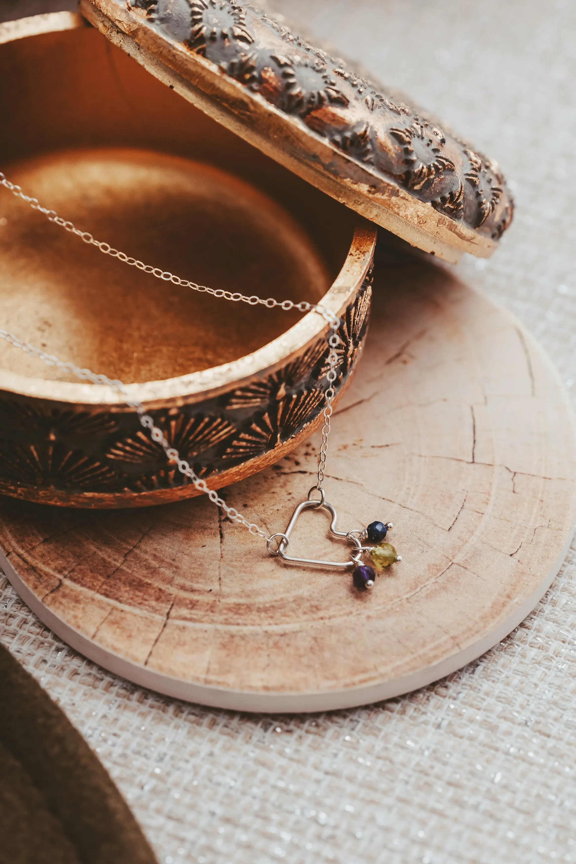 Gemstone Drop Sterling Silver Heart Necklace | Birthstone Jewelry