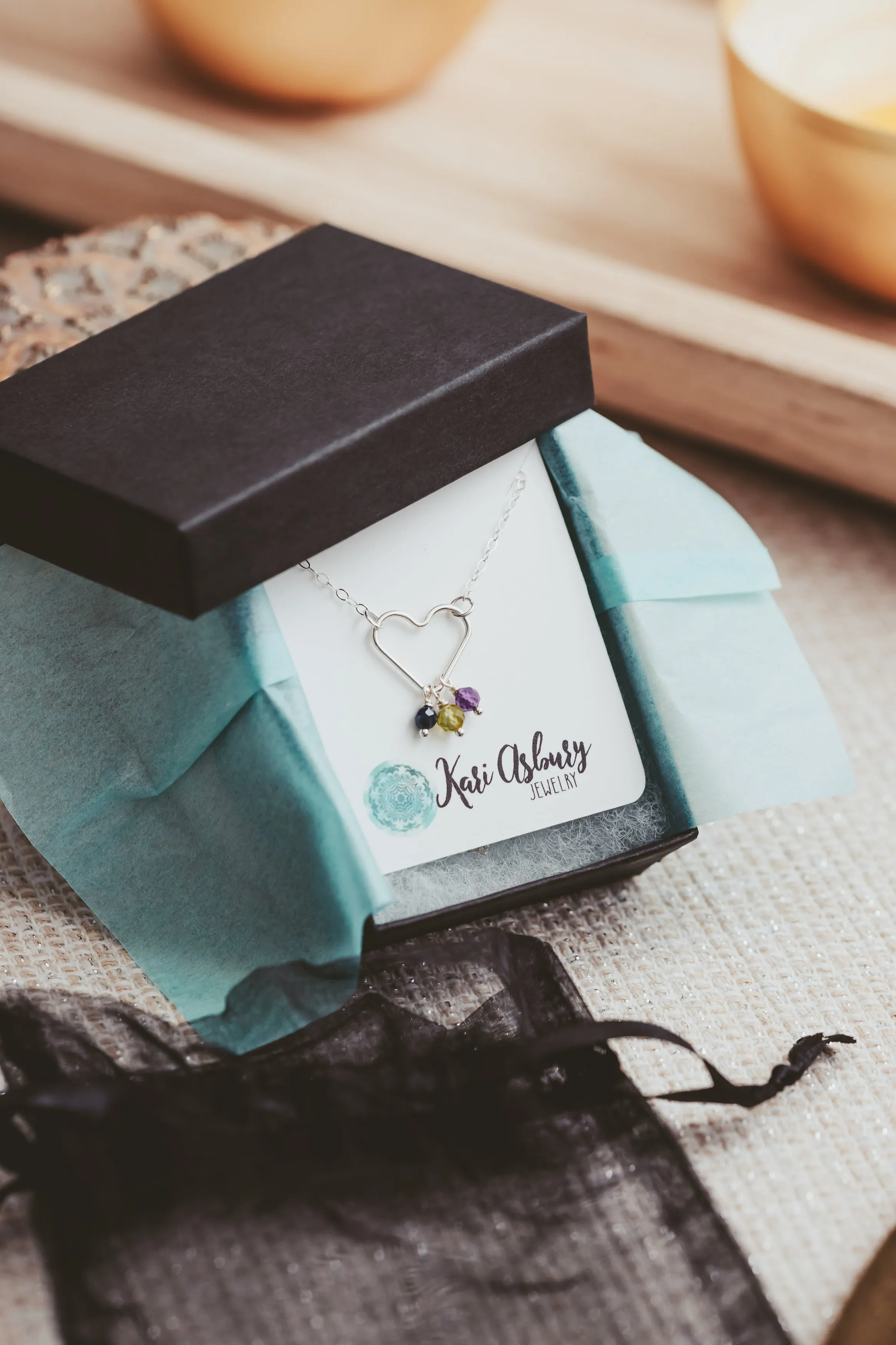 Gemstone Drop Sterling Silver Heart Necklace | Birthstone Jewelry