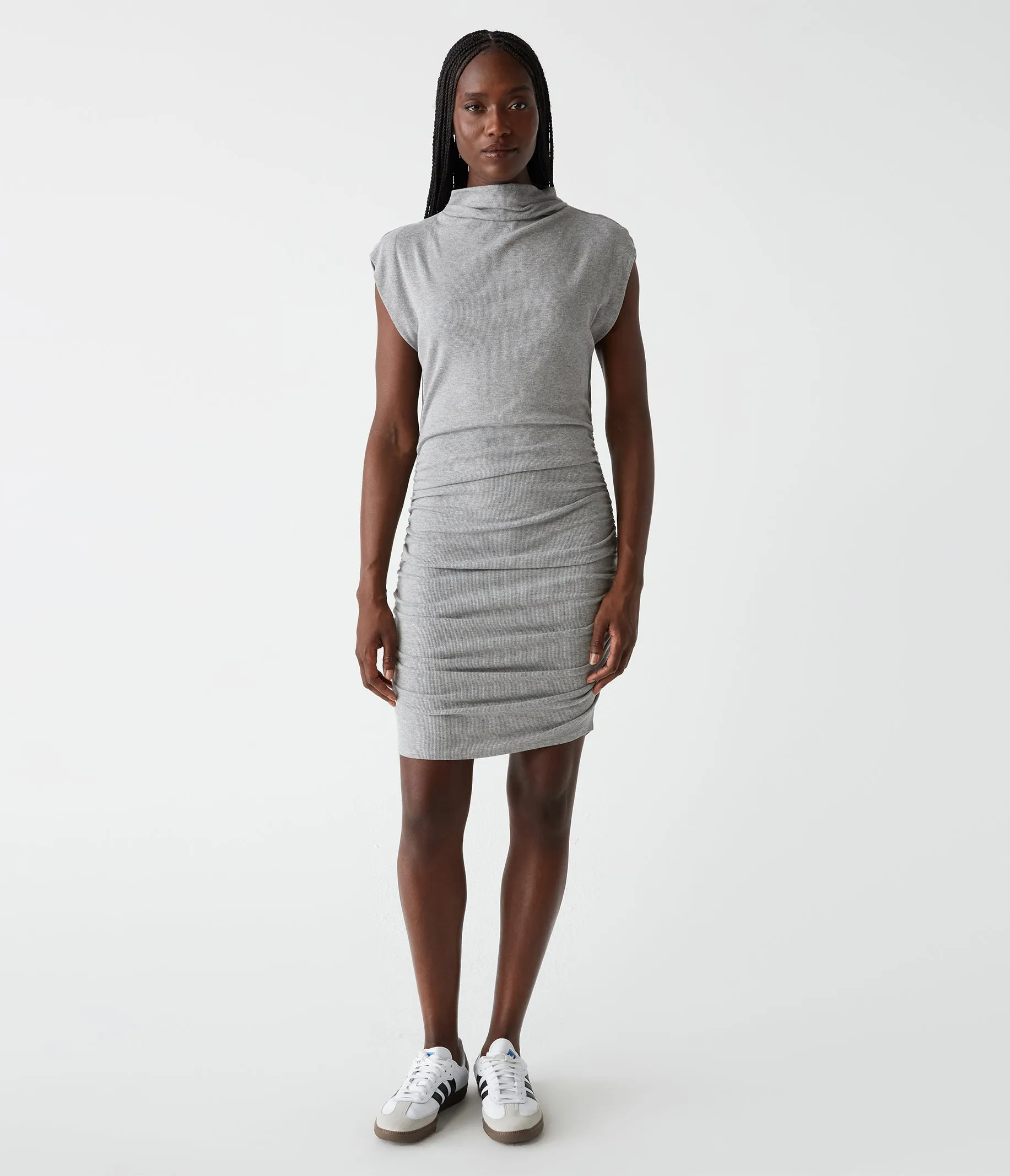 Gia Ribbed Power Shoulder Dress