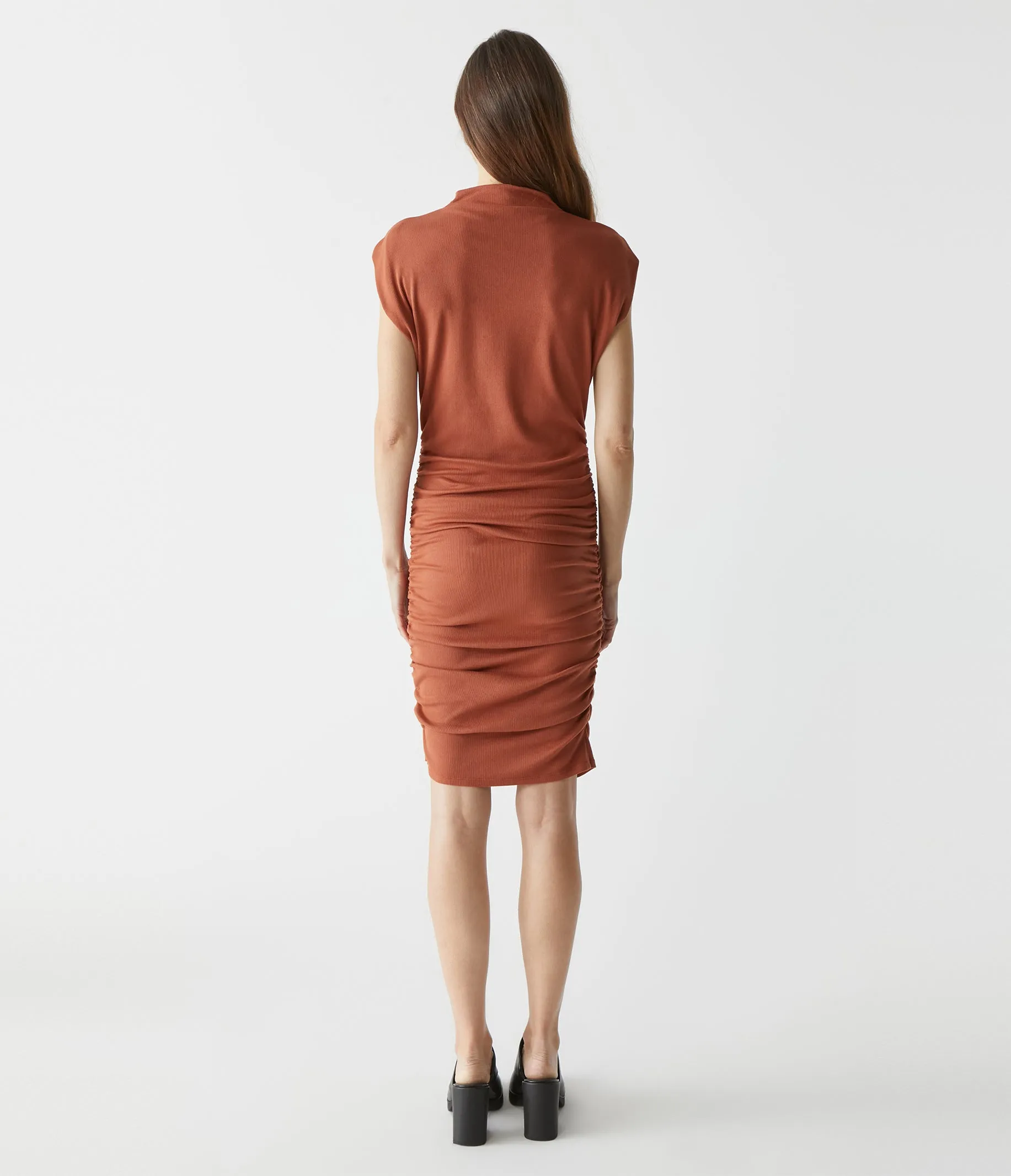 Gia Ribbed Power Shoulder Dress