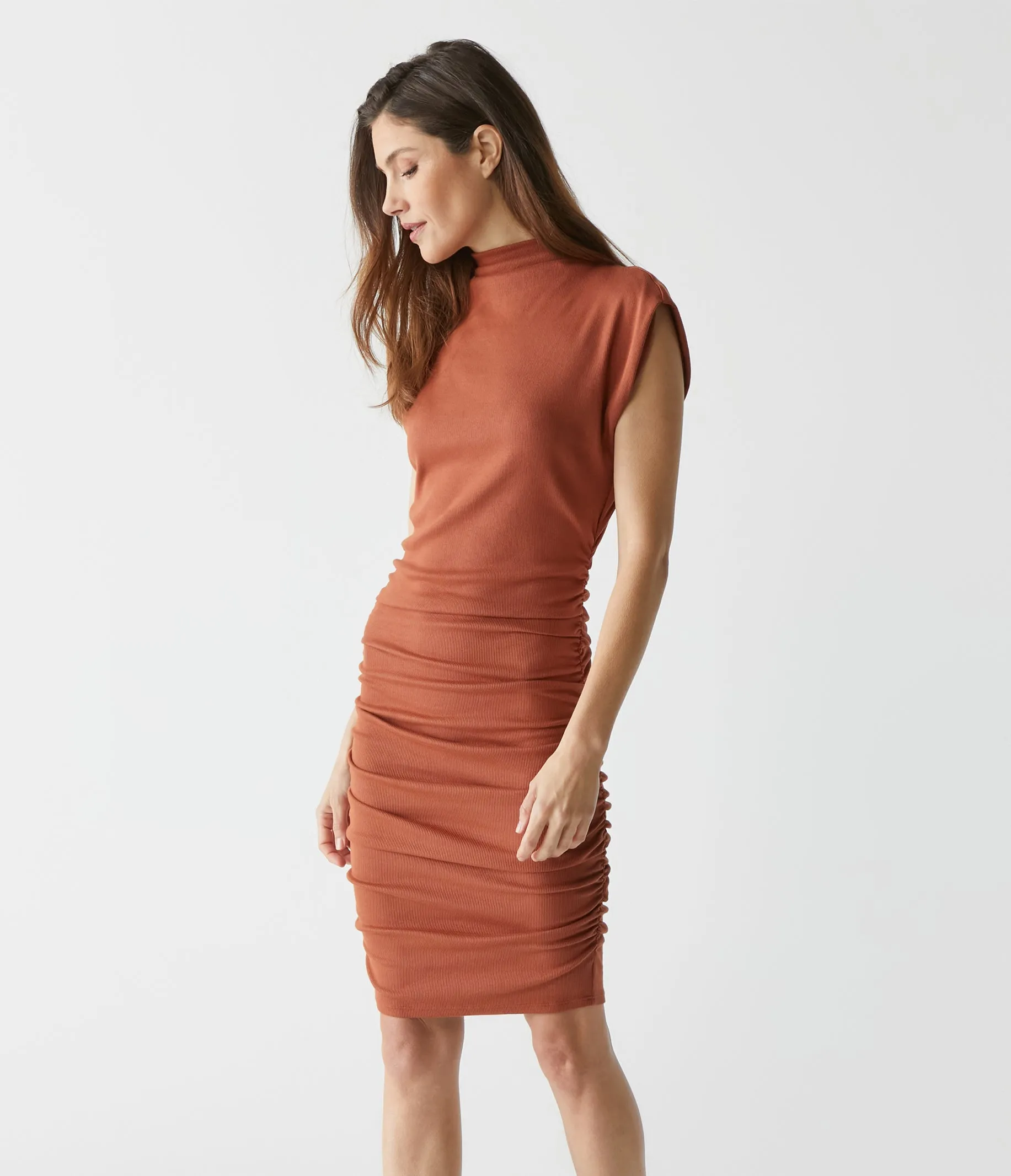 Gia Ribbed Power Shoulder Dress