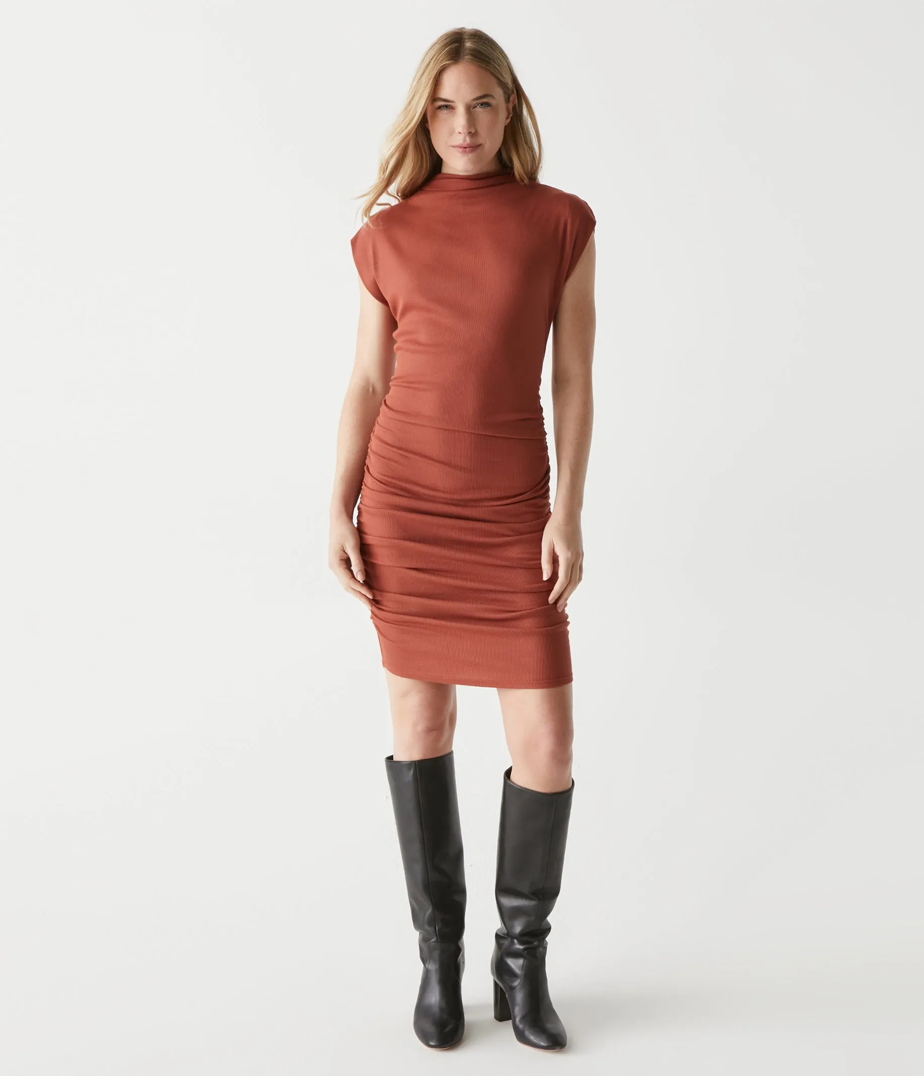 Gia Ribbed Power Shoulder Dress