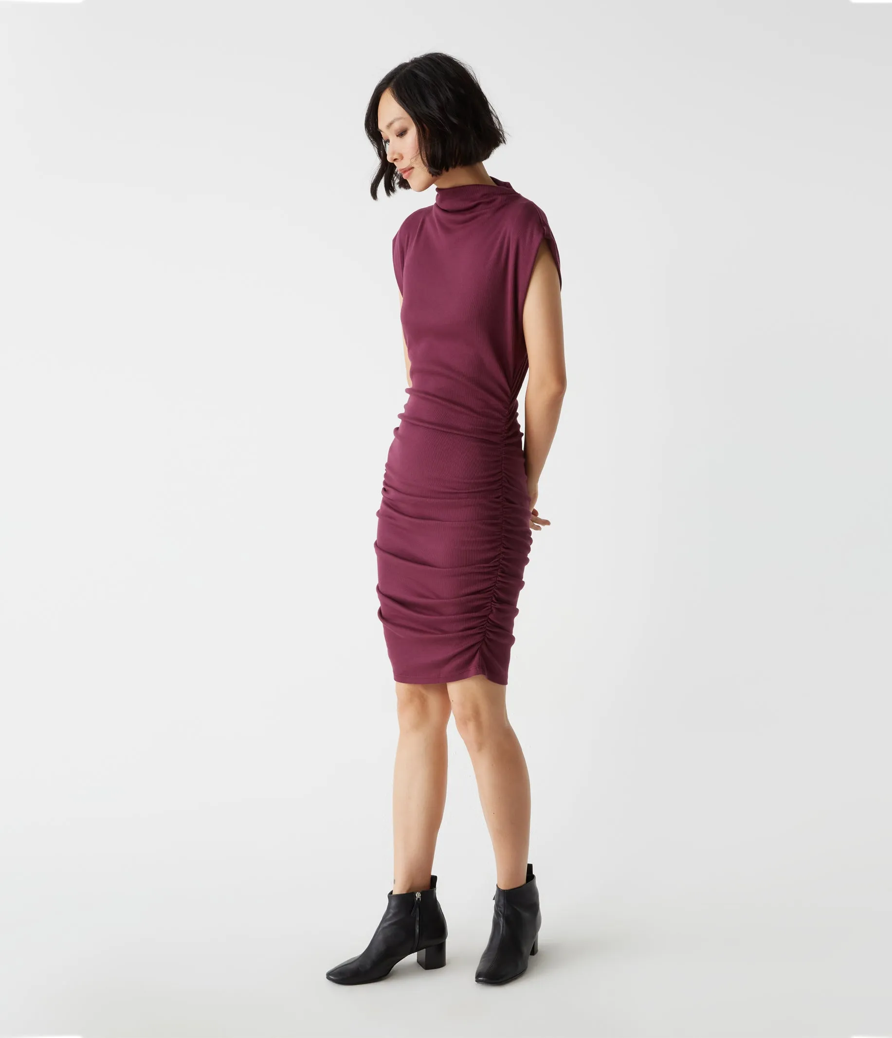 Gia Ribbed Power Shoulder Dress