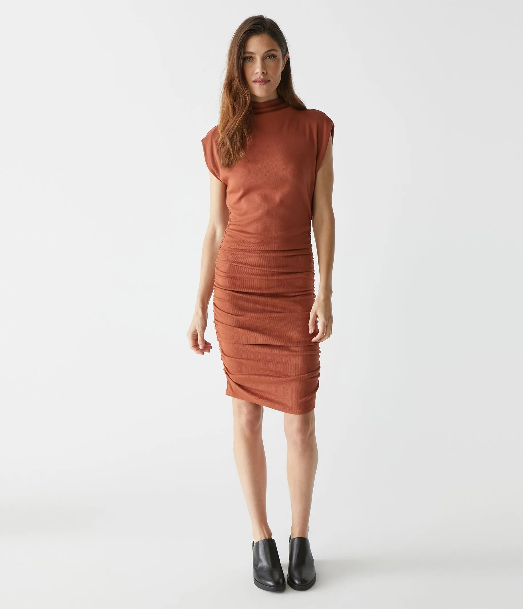 Gia Ribbed Power Shoulder Dress