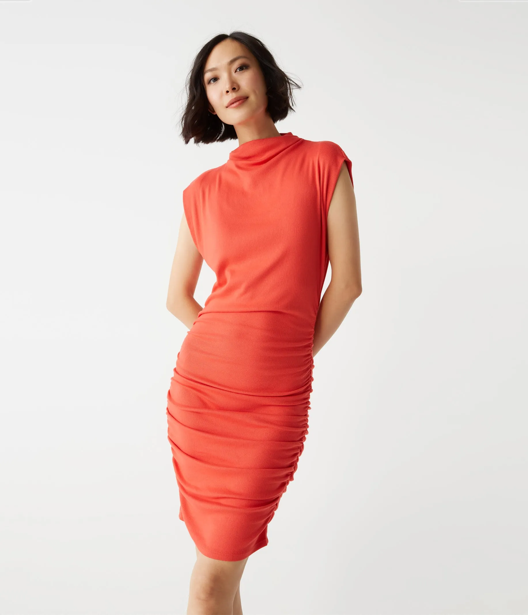Gia Ribbed Power Shoulder Dress