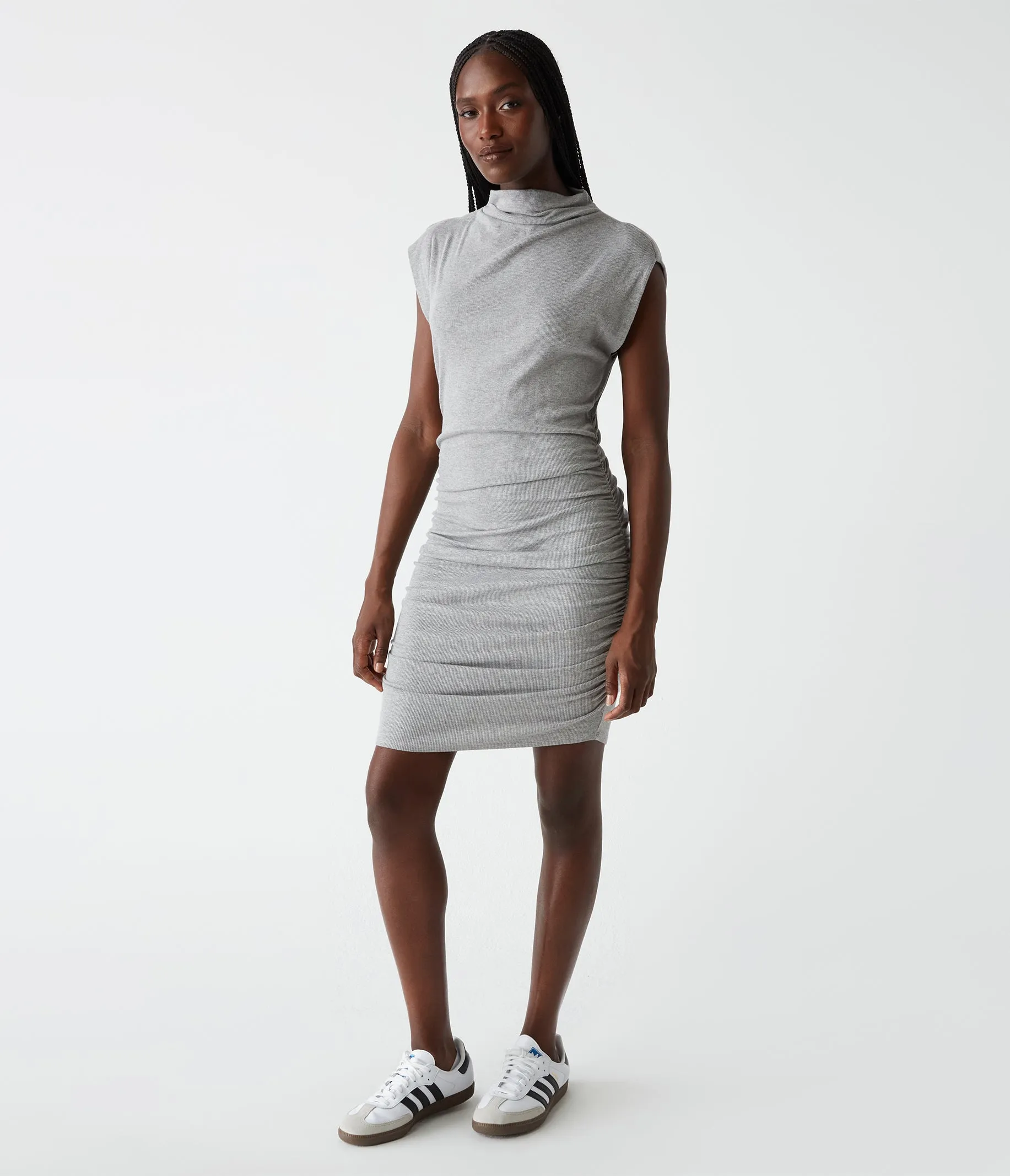 Gia Ribbed Power Shoulder Dress