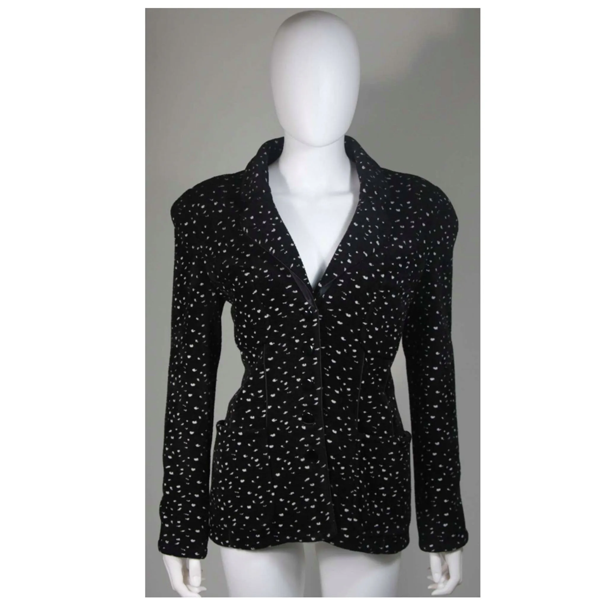 GIORGIO ARMANI Black and White Speckle Wool Jacket Size 46