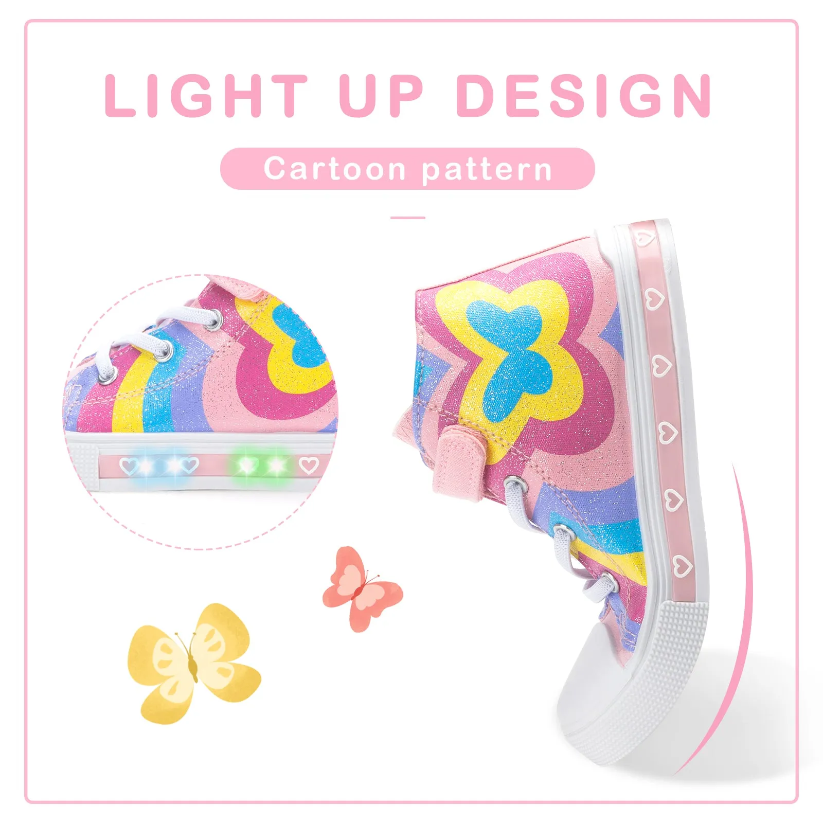 Girls Light Up High Top Canvas Sneakers
