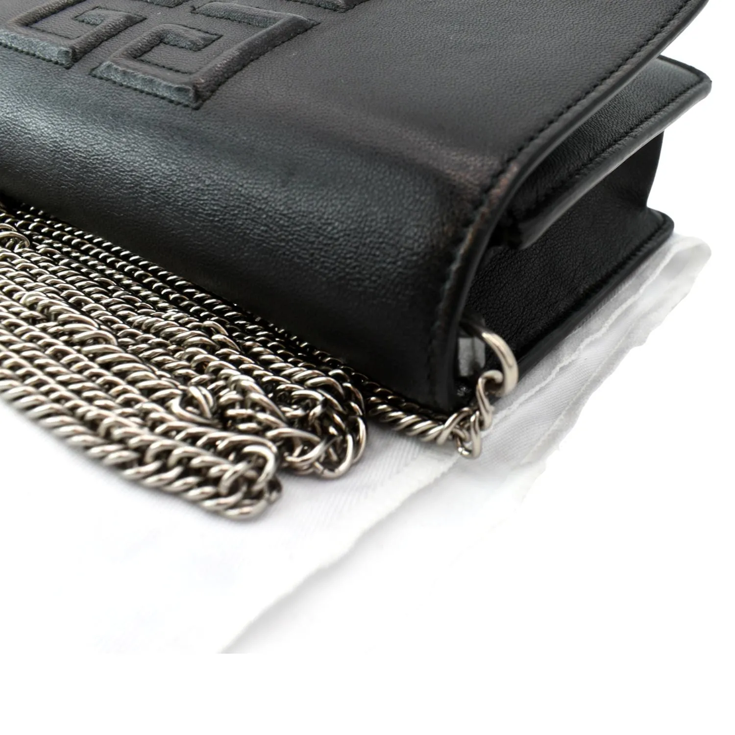 GIVENCHY Logo Embossed Leather Chain Wallet Shoulder Bag Black