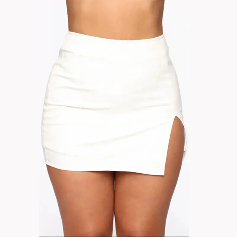 Glossy Patent Leather Miniskirt Solid Color Elastic Waistband Pencil Skirt Shiny Wet Look
