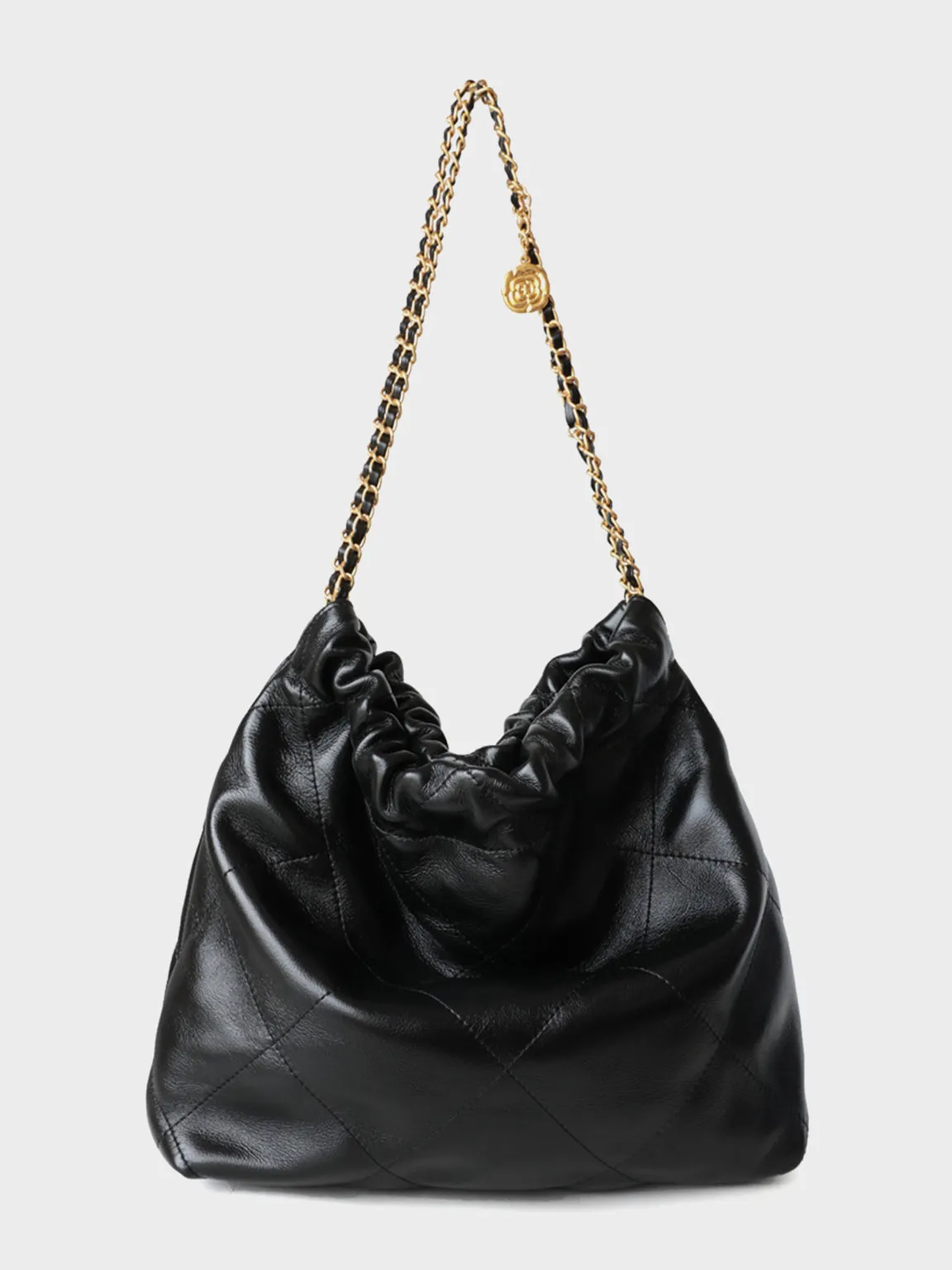 Golden Chain shiny calfskin Strap Lattice Shoulder Bag Diamond-quilted Tote Bag