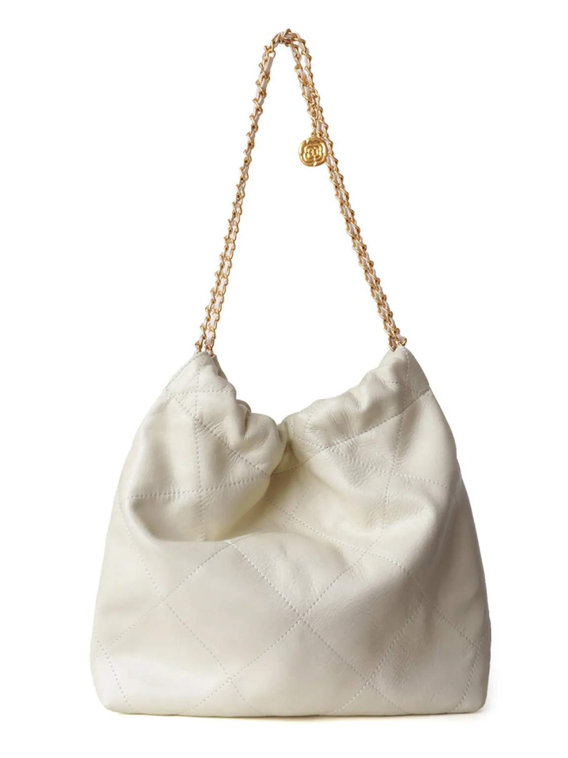 Golden Chain shiny calfskin Strap Lattice Shoulder Bag Diamond-quilted Tote Bag