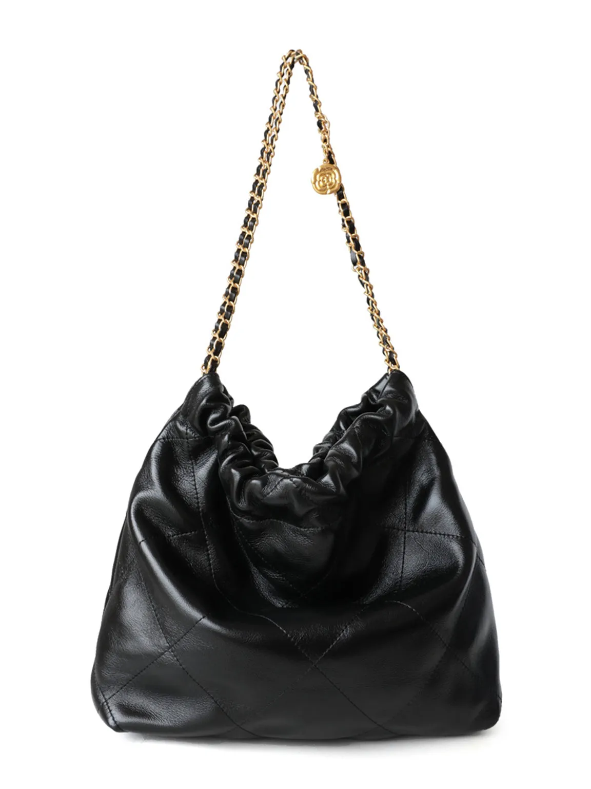 Golden Chain shiny calfskin Strap Lattice Shoulder Bag Diamond-quilted Tote Bag