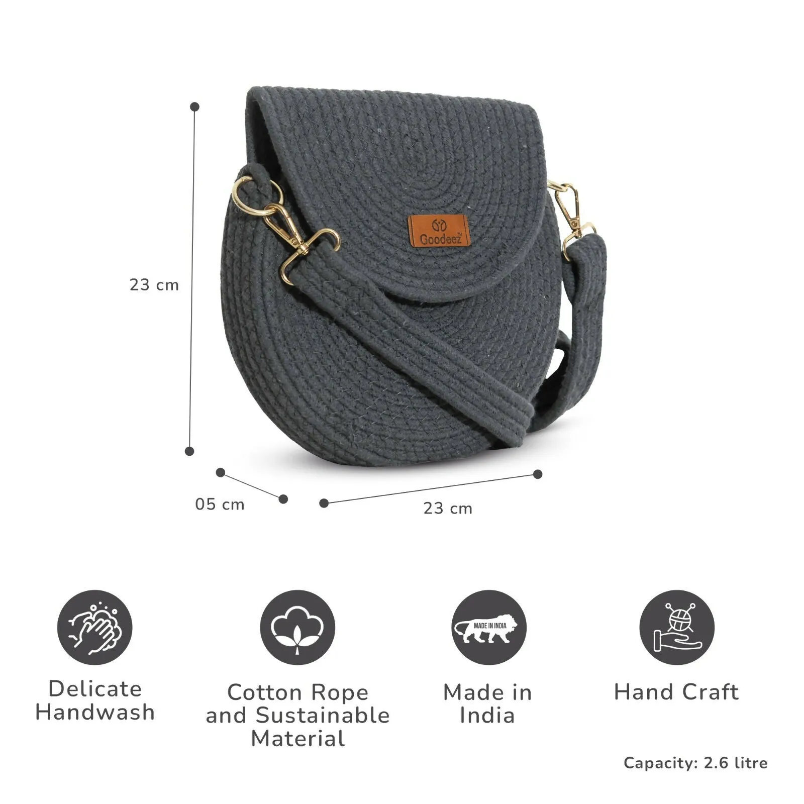 Goodeez Minimalist Trendy Crossbody Grey Round Sling Bag for Women