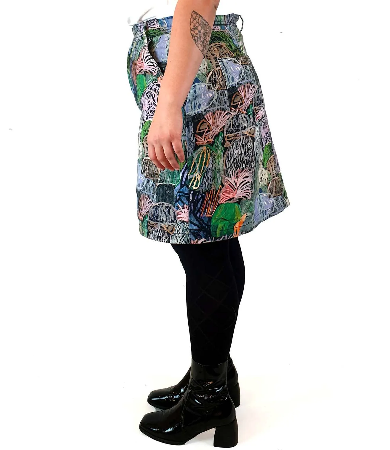 Gorman unique pencil scribble style print denim skirt size 16