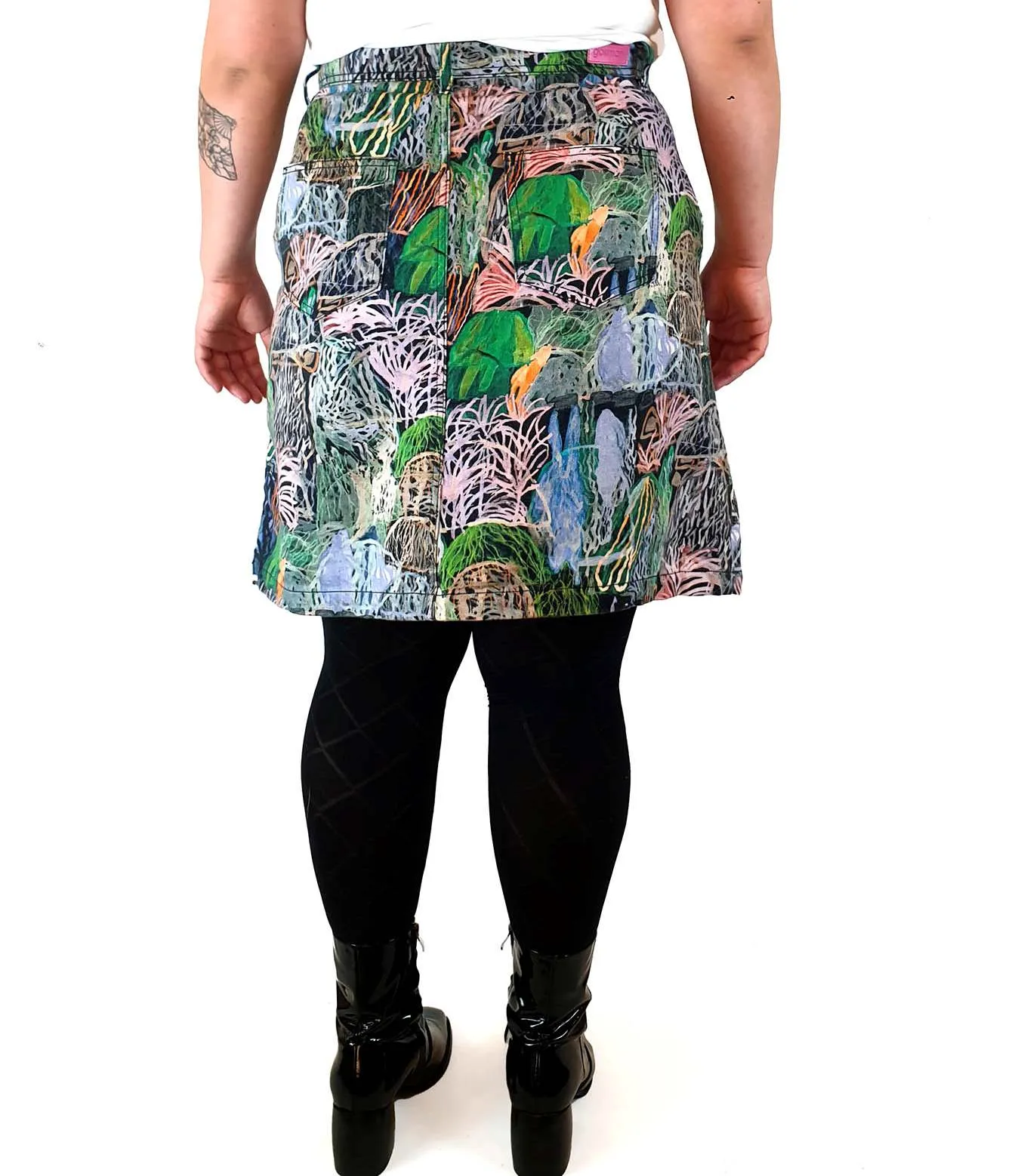 Gorman unique pencil scribble style print denim skirt size 16