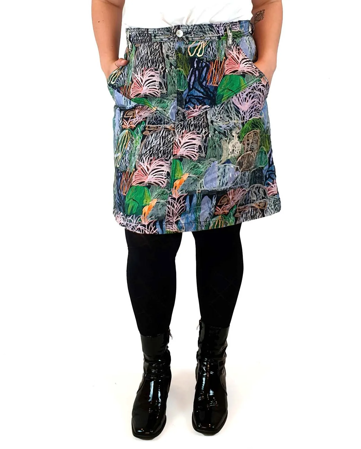 Gorman unique pencil scribble style print denim skirt size 16