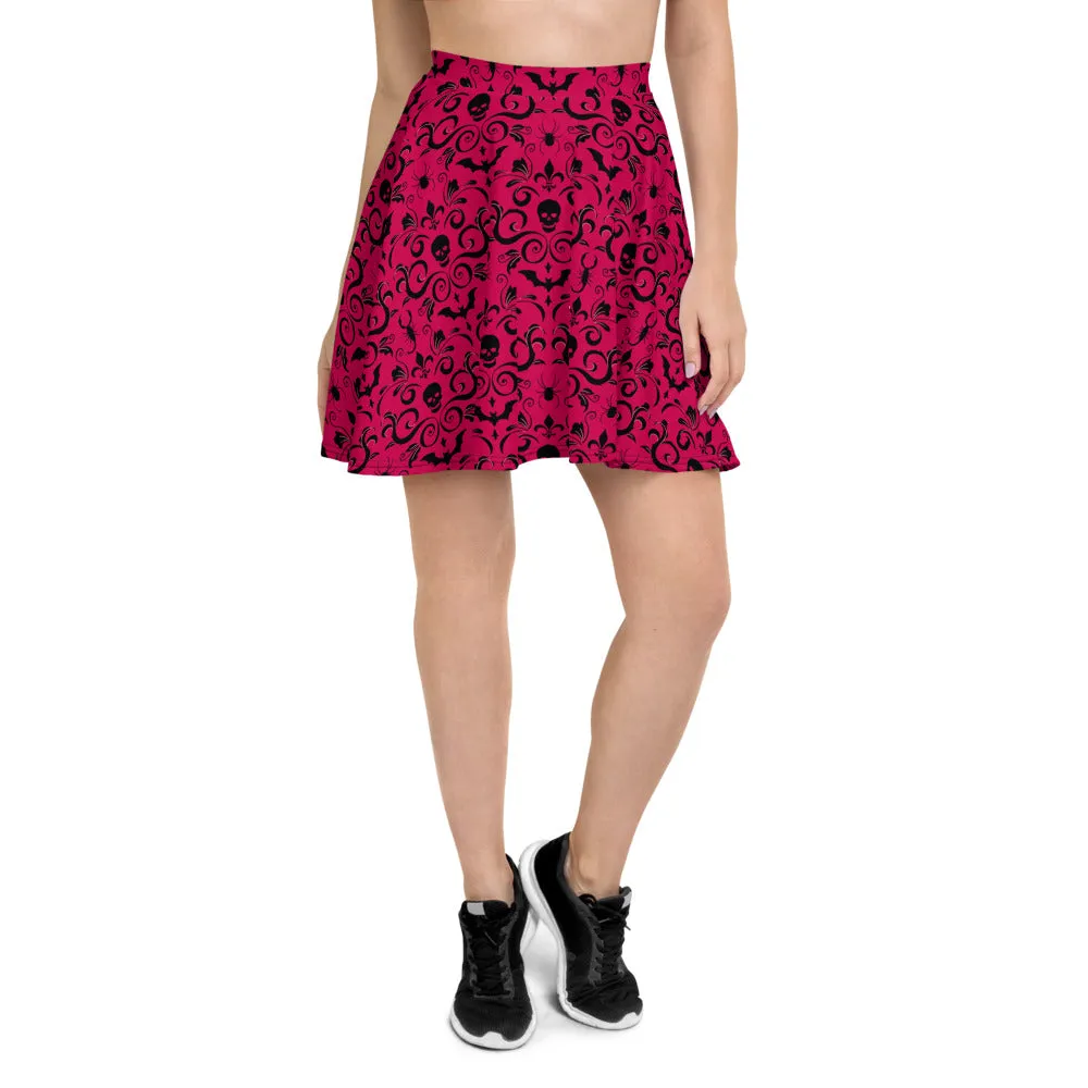 Gothic Damask Skater Skirt - Red