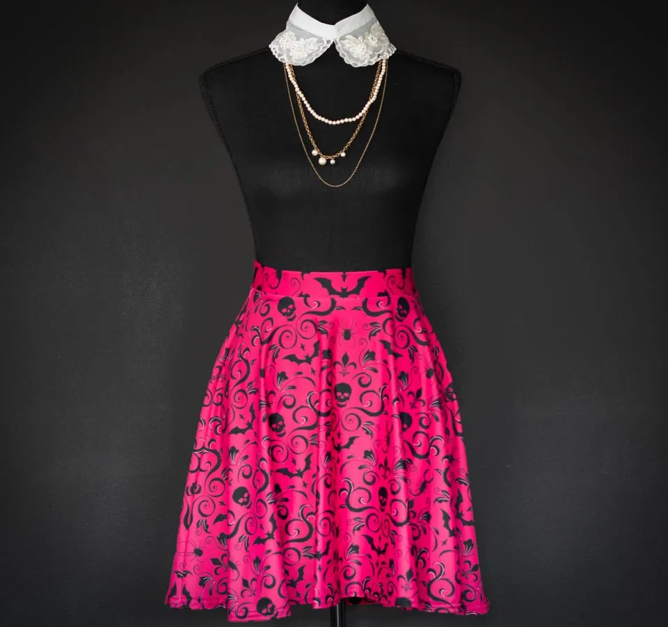 Gothic Damask Skater Skirt - Red