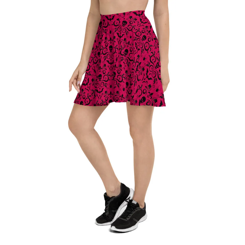 Gothic Damask Skater Skirt - Red