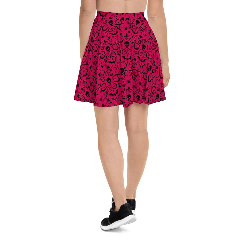 Gothic Damask Skater Skirt - Red