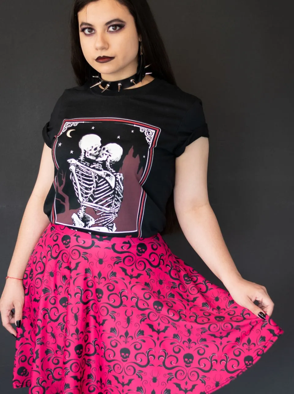 Gothic Damask Skater Skirt - Red