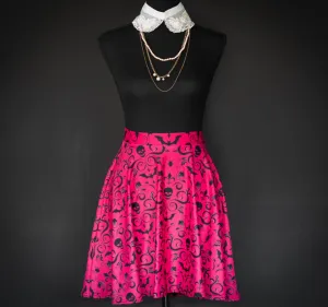 Gothic Damask Skater Skirt - Red