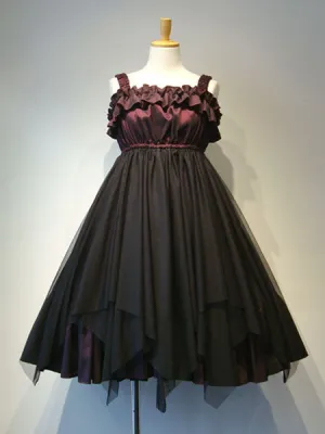 Gothic Lolita JSK Ruffle Pleated Two Tone Tulle Black Lolita Jumper Skirt