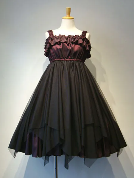 Gothic Lolita JSK Ruffle Pleated Two Tone Tulle Black Lolita Jumper Skirt