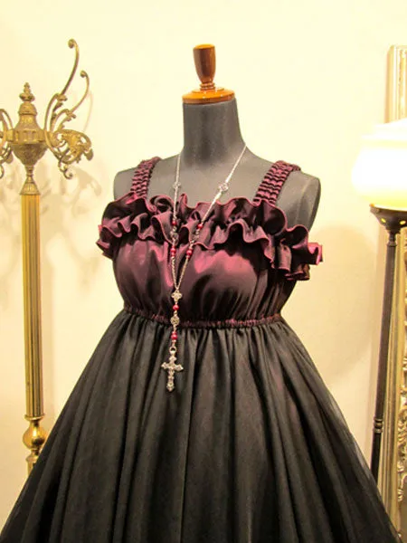 Gothic Lolita JSK Ruffle Pleated Two Tone Tulle Black Lolita Jumper Skirt
