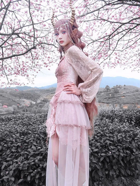 Gothic Lolita SK Lace Pleated Pink Lolita Skirts