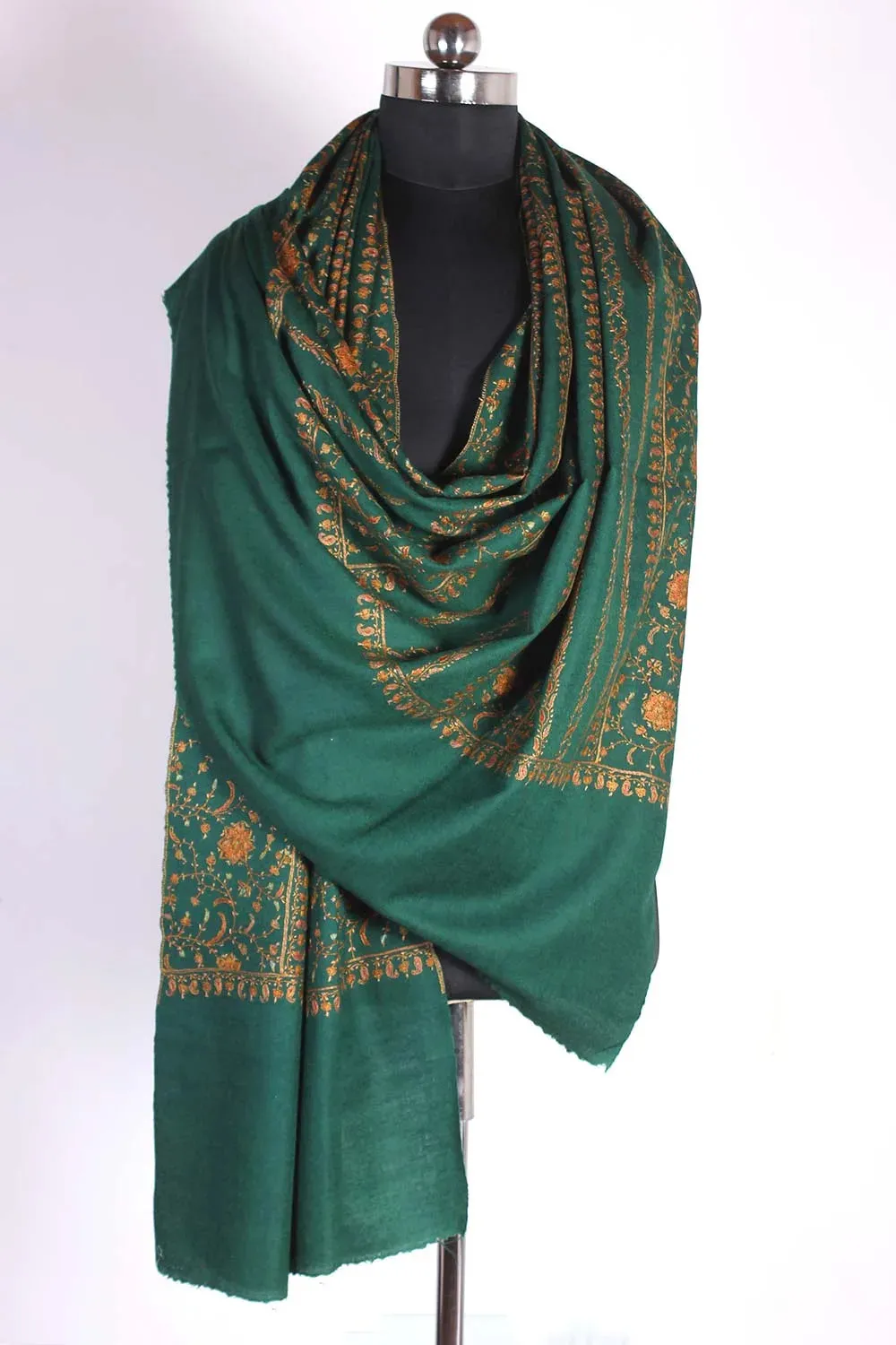 Green   Embroidered Cashmere Pashmina Shawl
