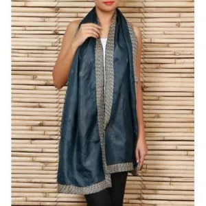 Green Silk Stole with Kantha Works