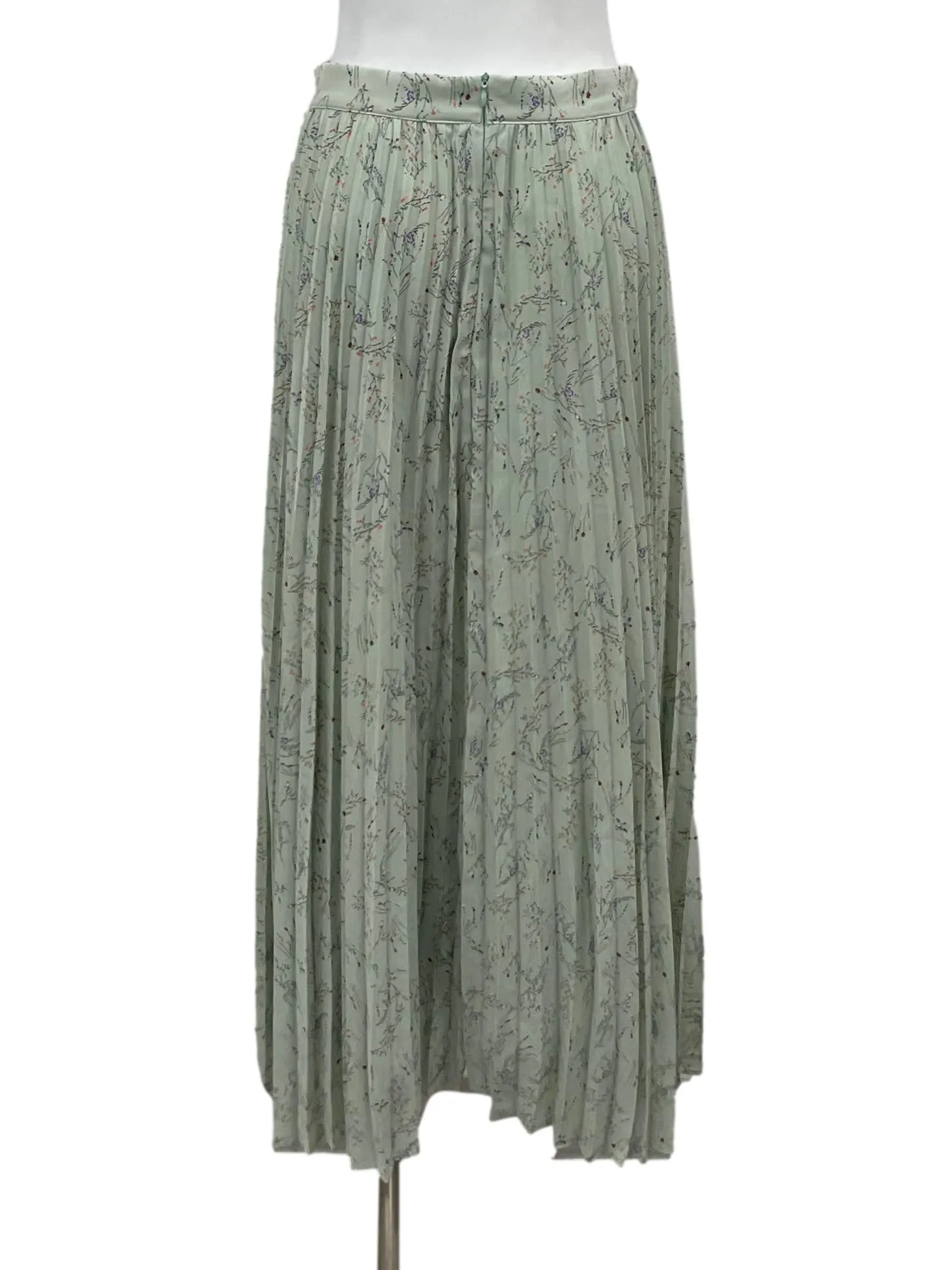 Green Wildflower Pleated Midi Skirt