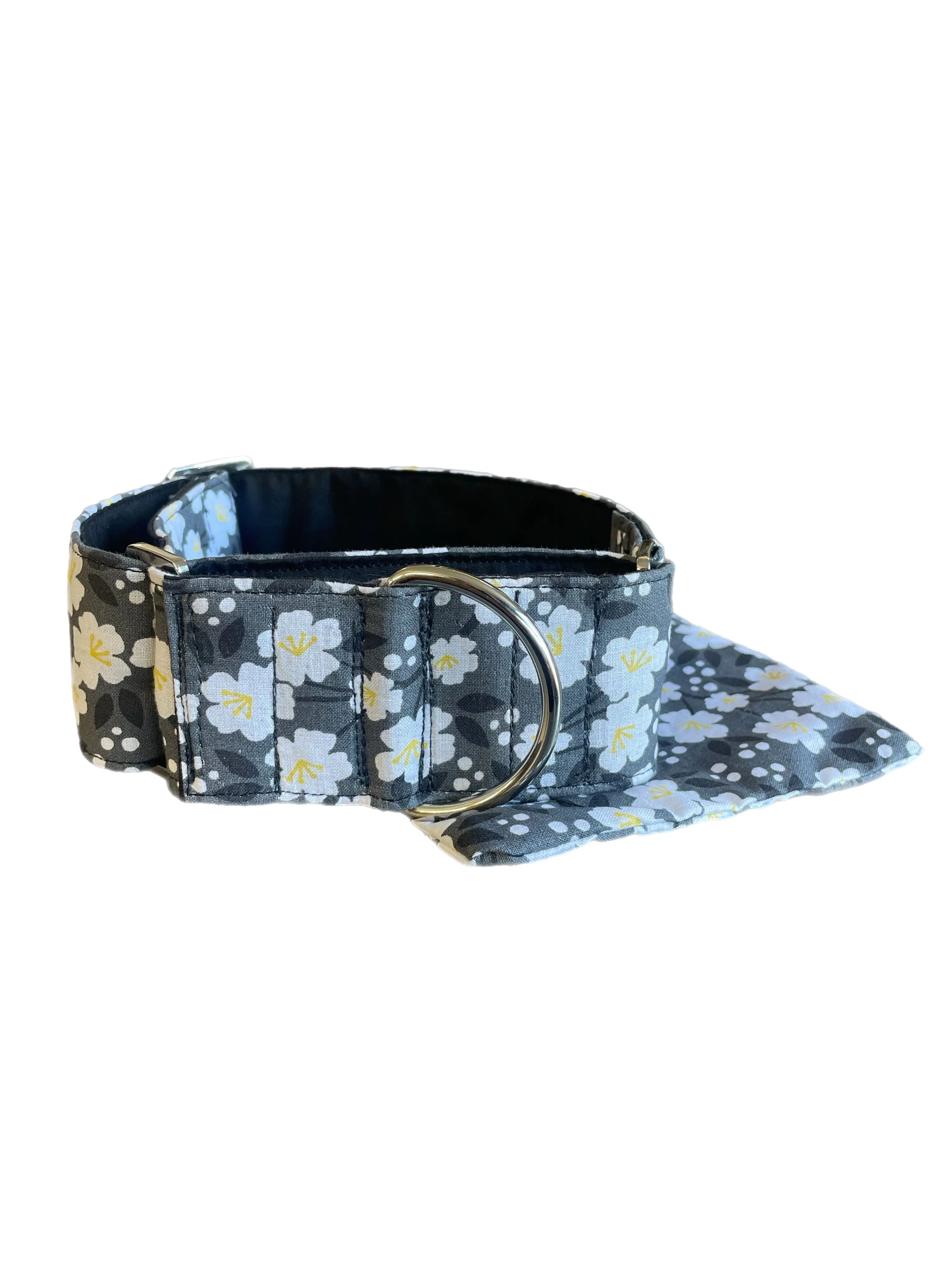 Grey floral Cotton covered greyhound Martingale collar 50mm width super soft